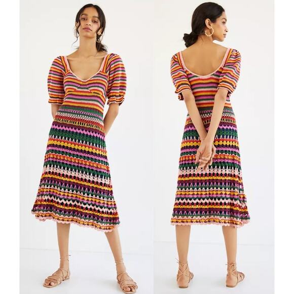 FARM Rio | Dresses | Nwt Anthropologie Farm Colorful Rio Paloma Crochet  Midi Dress Xs | Poshmark